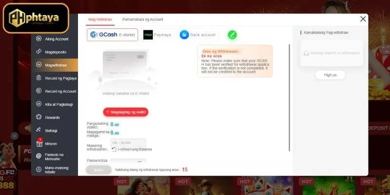 Proseso kung paano Mag withdraw sa PHTAYA nang mabilis